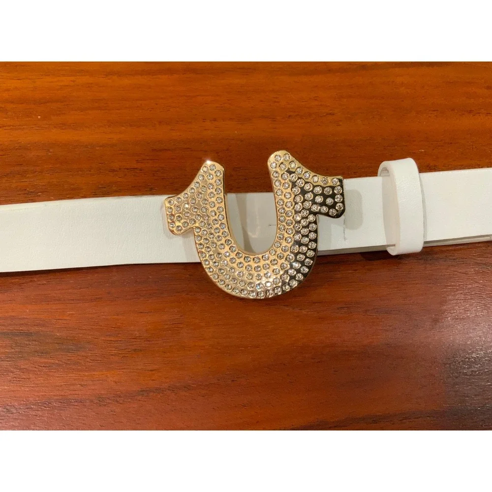 Rhinestone horse shoe Buckle Belt Gold Tone Women Large